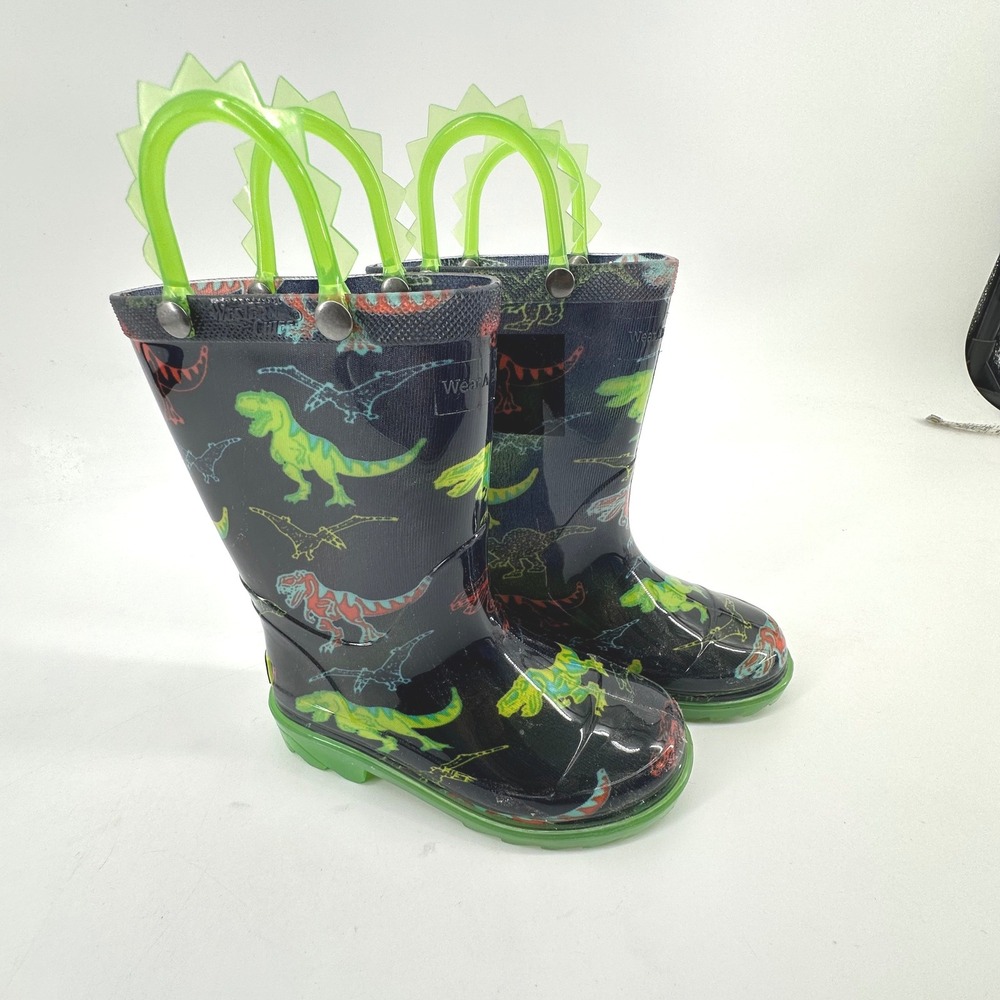 Western Chief Dino Soar Lighted Rain Boots Kids Size 9 Waterproof Rainy Day